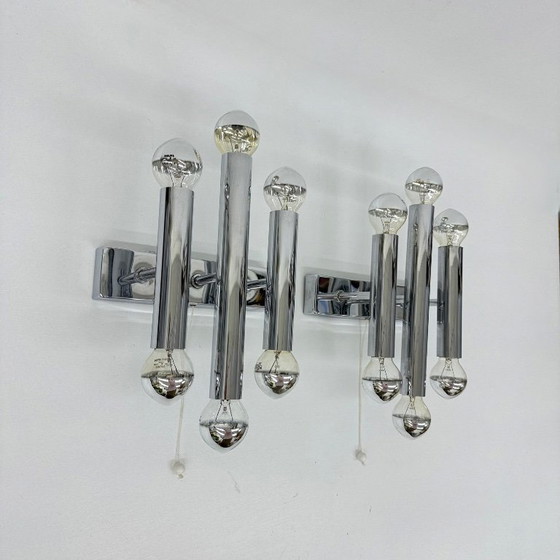 Image 1 of Paar Gaetano Sciolari Wandlampen Leuchter Chrom Rohr , 1970er Jahre
