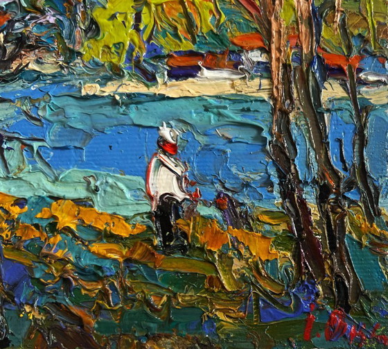 Image 1 of Original Oil Painting: Summer River Landscape - In the Shade of the Trees