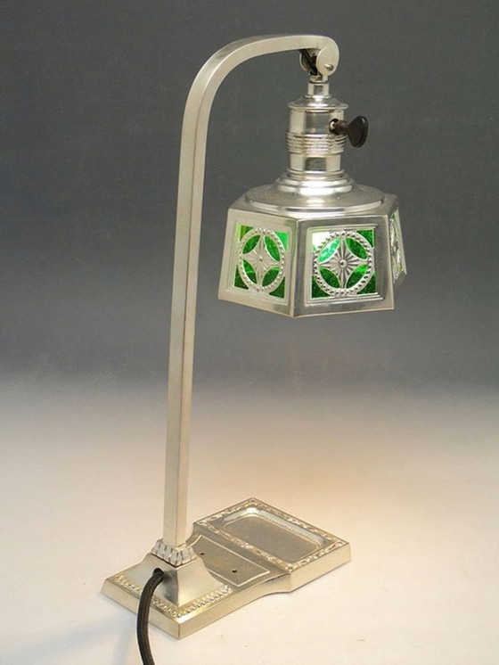 Lampada da scrivania Art Nouveau placcata in argento, inizio XX secolo. – Lampade da scrivania, Glass, Metal (photo 15 of 19)