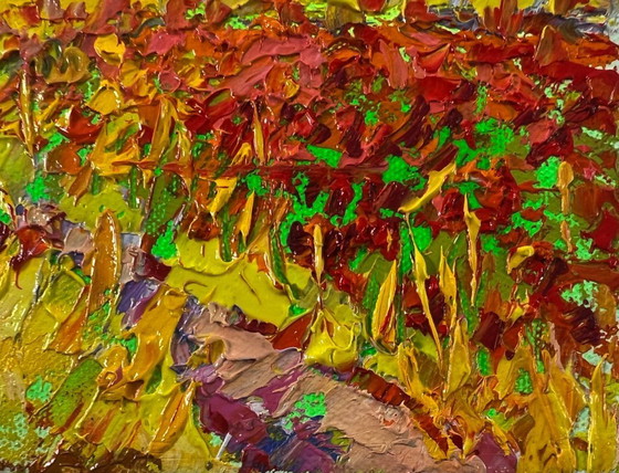 Image 1 of Original Oil Painting Fall Nature Landscape Autumn Flower Fields