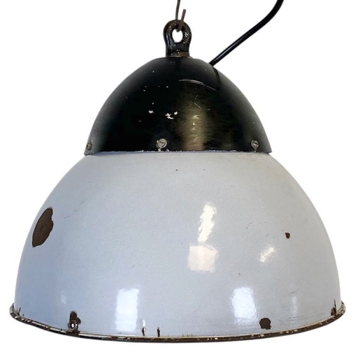 Lampada a sospensione vintage in smalto grigio industriale, anni '30