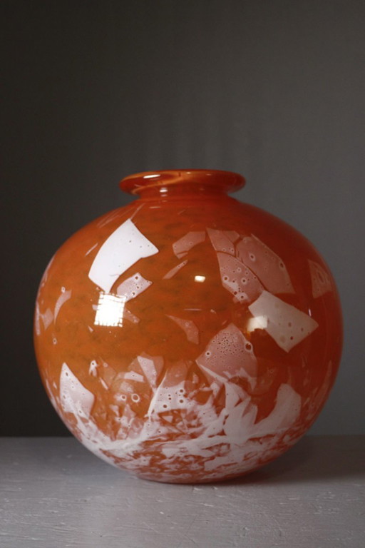 LORRAIN Daum Croismare Nancy - Large 6 kg orange & white marbled vase, 1920s