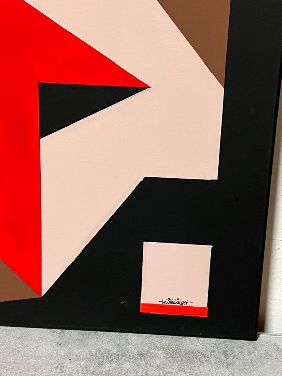 Image 1 of Escritorio Bauhaus original de la década de 1950 con 2 pinturas acrílicas a juego.