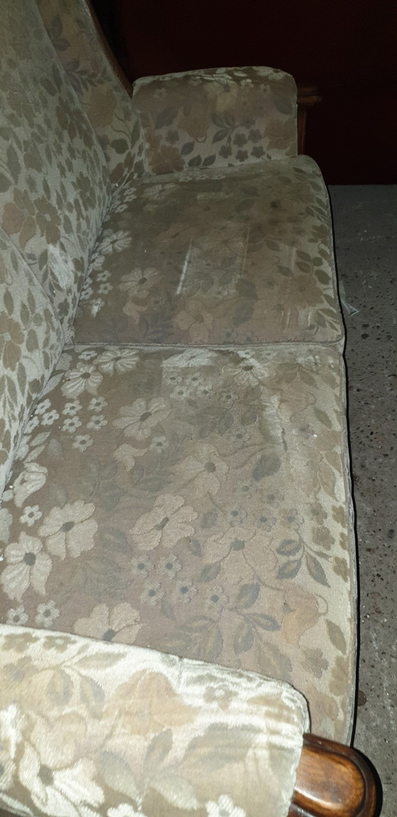 Image 1 of Classic oak wool mohair sofa with armchairs
