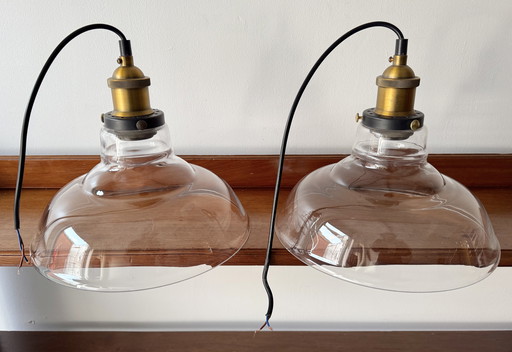 2 Vintage Style Glass Pendant Lights