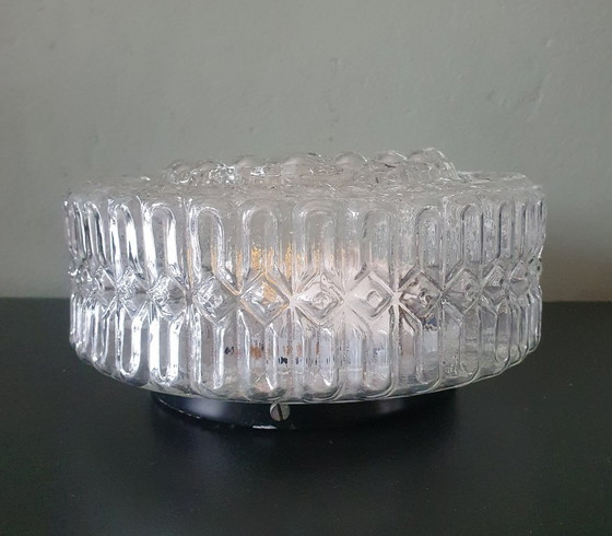 Image 1 of Vintage 70s/80s ceiling lamp - glass ceiling lamp with embossed structure.