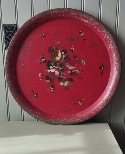 Very large Napoleon III tray in painted sheet metal