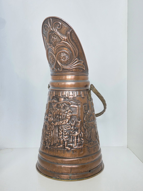 Vintage Nederlandse paraplubak/kolenkit van koper en messing met reliëf – Copper, Brass (photo 5 of 15)