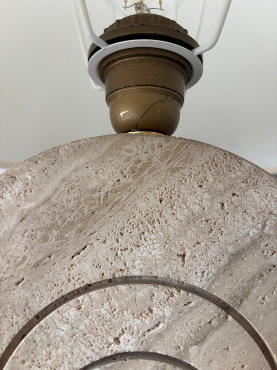 Lámpara de mesa de travertino con círculos concéntricos, Beige, Fratelli Mannelli, Lámparas de mesa, Textil (foto 11 de 13)