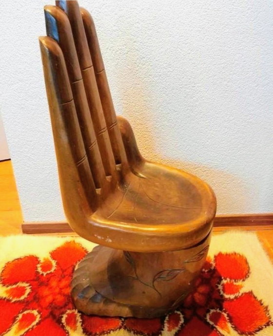 Image 1 of Chaise de méditation vintage style Bouddha, années 1970, en bois massif.