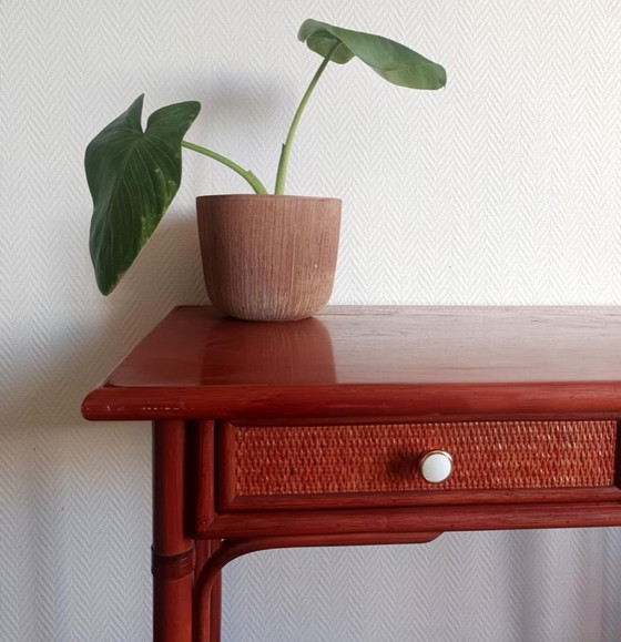 Image 1 of Grand bureau en rotin vintage style Maugrion 1960