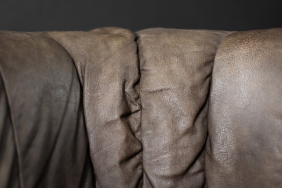 Image 1 of Vintage Mid-Century Modern German Brutalist 2-Seater Brown Leather Bed Sofa, 1970s