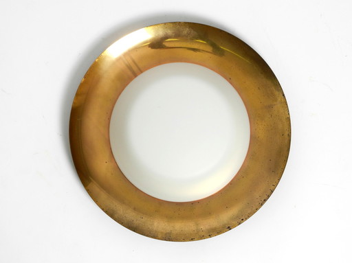 Large Mid-Century Wall or Ceiling Lamp Made of Glass with Brass-Plated Metal Reflector by Kaiser Leuchten