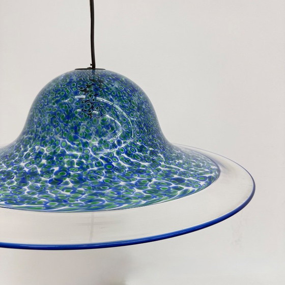Image 1 of Lampada a sospensione in vetro di Murano blu Neverrino di Gae Aulenti per Vistosi Italia, anni '70