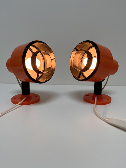 Set of vintage Swedish ‘Space Age’ spotlights in vibrant orange