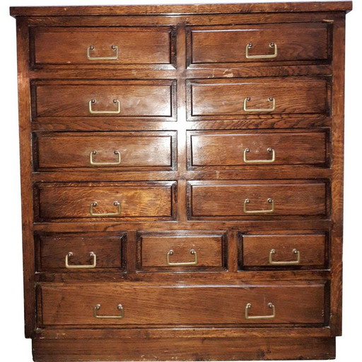 Commode vintage en chêne et métal doré