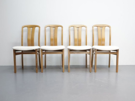 Vintage Dining chairs / wood fabric / brown white boucle / set of 4 oak – Retro (photo 4 of 5)