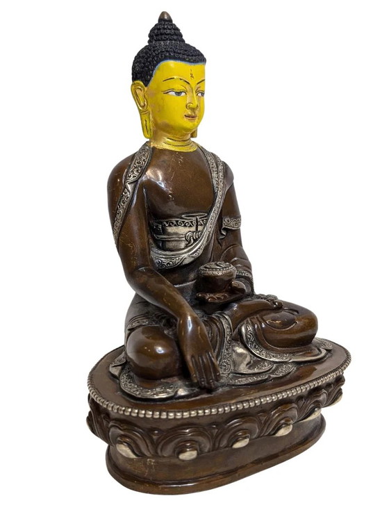 Tibetischer Bronze Medizin Buddha Bhaisajyaguru – Bildhauerei, Copper (photo 2 of 11)