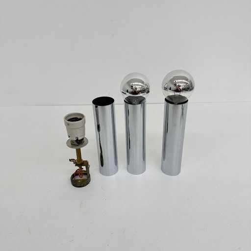 Set di 3 lampade da soffitto/parete minimaliste con tubo cromato, anni '70
