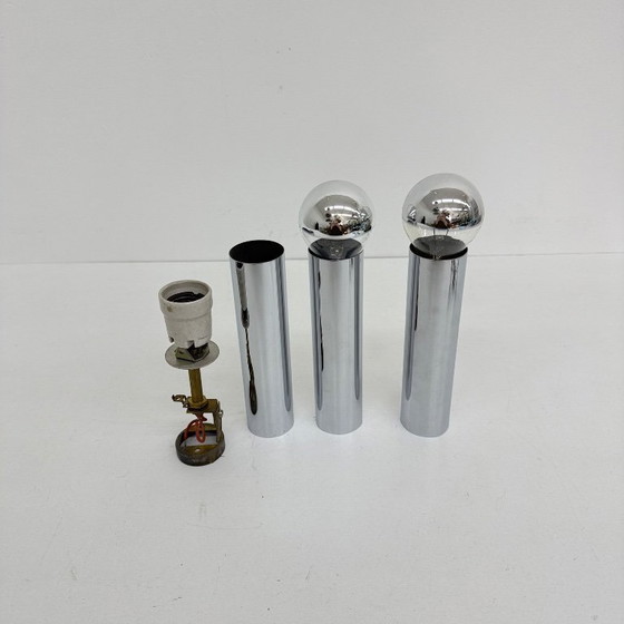 Image 1 of Set di 3 lampade da soffitto/parete minimaliste con tubo cromato, anni '70