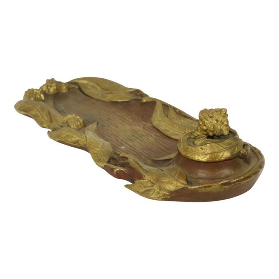 Image 1 of Bronze Art Nouveau Inkwell Pen Holder