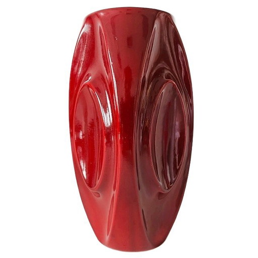 Vintage vase cherry red ceramic art deco style 1950's