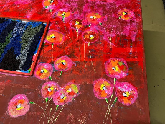 Image 1 of Oil/acrylic painting of a flying carpet in red