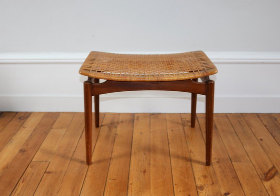 Image 1 of Vintage Scandinavian teak and wicker stool/footrest, 1960s Omann