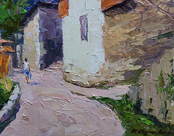 Original Oil Painting Summer Landscape City Motif Historical Street of the City – Paintings & Drawings, Canvas (photo 7 of 7)