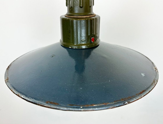 Image 1 of Industrial Blue Enamel Military Pendant Lamp with Cast Aluminium Top, 1960