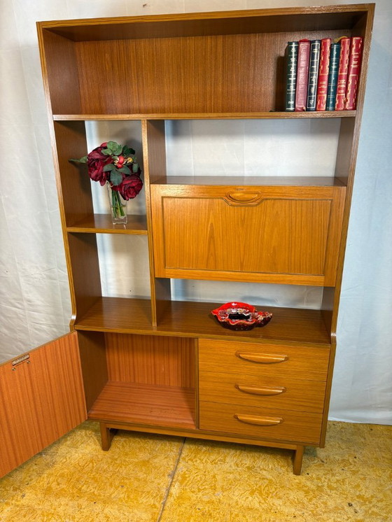 Image 1 of Mid-Century Retro Vintage Room Divider / Shelving Unit by Stonehill – Stateroom Range 1970s  Cocktail Flap • Drawers • Statement