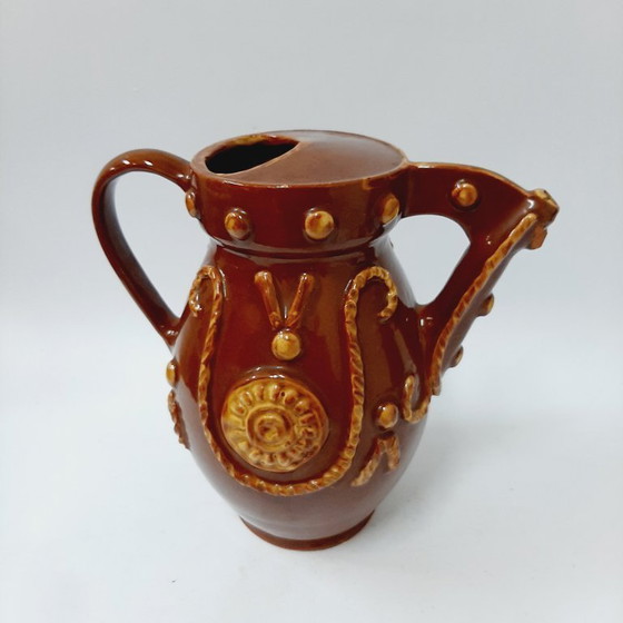 Image 1 of Großer, antiker, braun glasierter Keramikkrug