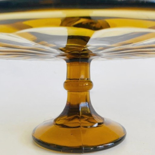Assiette à gâteau Art Déco Val St. Lambert ambre jaune années 1930