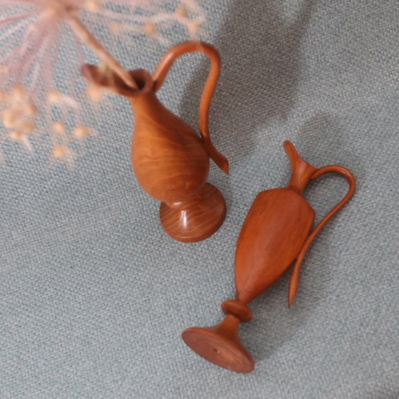 Image 1 of ❤️ Set of swan neck vases made of wood, handmade in the GDR, Midcentury