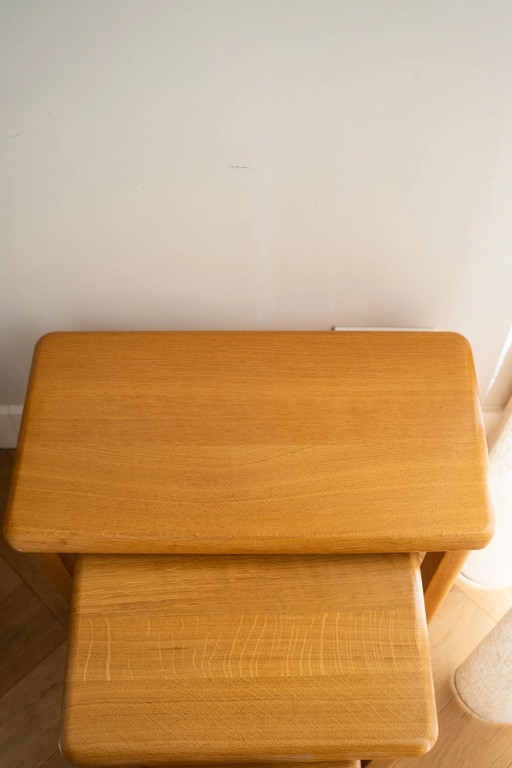 Tables gigognes vintage en chêne de style brutaliste des années 60/70
