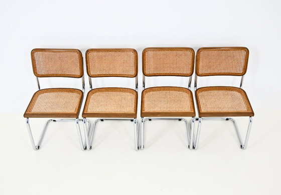 Eetkamerstoelen stijl B32 van Marcel Breuer, set van 4 – Metal, Rattan (photo 7 of 9)