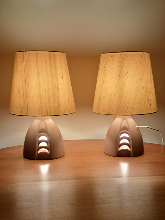 Image 1 of 🟡 2 Ceramic Table Lamps by Lichtamik – Mid-Century Inspired – Set