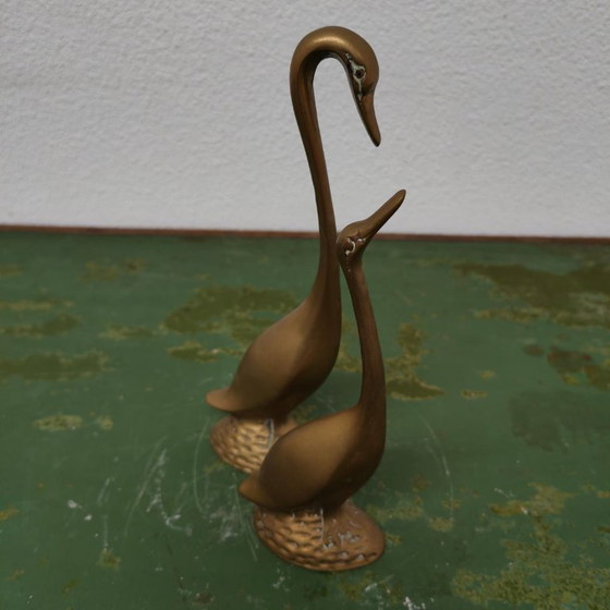 Image 1 of Vintage brass statue of Swans or Geese set by Rosenthal Netter
