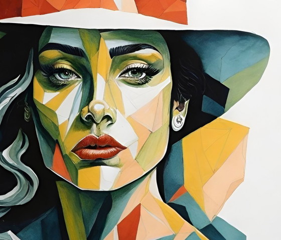 Image 1 of GONGAS - Cubismo con sombrero - Litografía de artista enmarcada