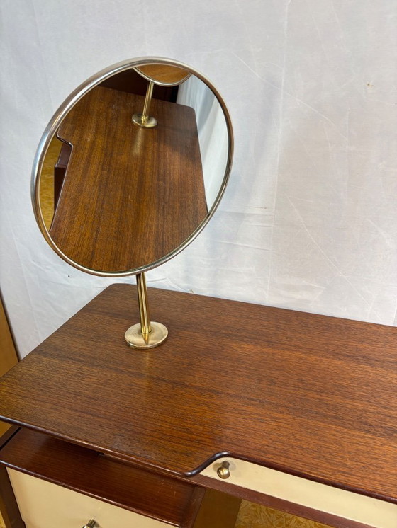 Image 1 of Mid-Century Retro Vintage Teak Dressing Table by G Plan – “White China” Librenza Range 1950  Golden Maker’s Mark • Italian Desig