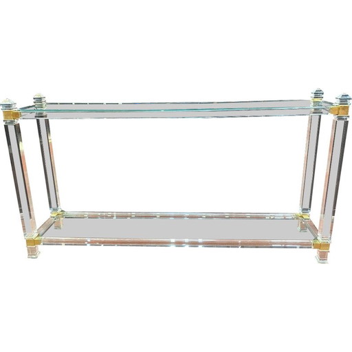 Consolle vintage in plexiglas, vetro e ottone di Pierre Vandel, anni '70