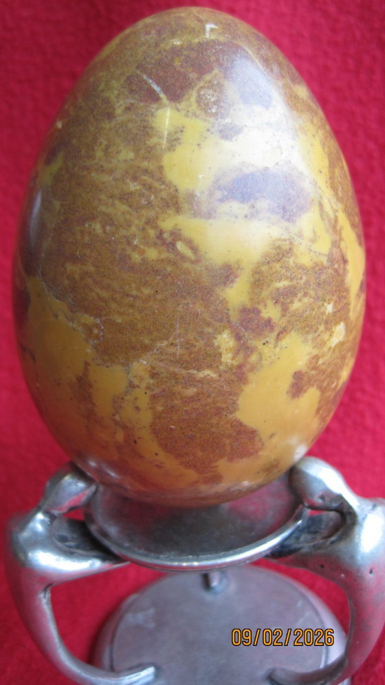 Image 1 of Grande uovo di diaspro oceanico con supporto