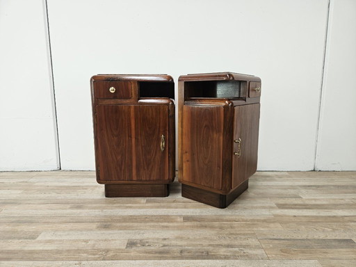 Art Decò mahogany and brass bedside tables