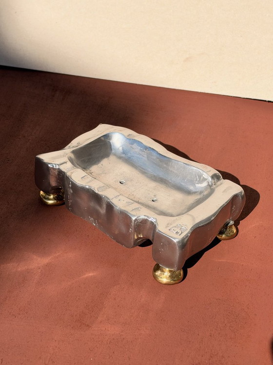 David Marshall Brutalist Soap Dish, Spain, 1970s, Decorative Objects, Metal, Brass, Silver, Organic Modern (photo 6 of 7)