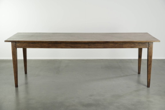 Beautiful French farmhouse dining table from early/mid-19th century, solid oak with 2 drawers – Wood (photo 5 of 12)