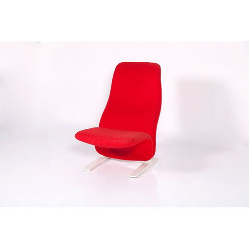 Vintage concorde armchair in red wool and steel by Artifort, 1960