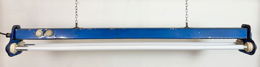 Blauwe industriële hanglamp, jaren 70