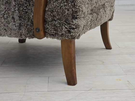 Image 1 of 1960s Reupholstered Danish Armchair in New Zealand Genuine Sheepskin