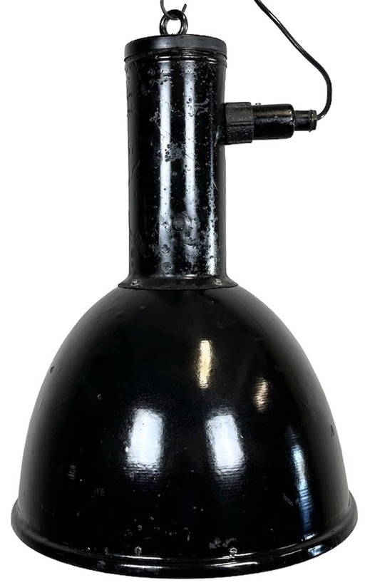 Industrial Black Enamel Factory Hanging Lamp, 1950s