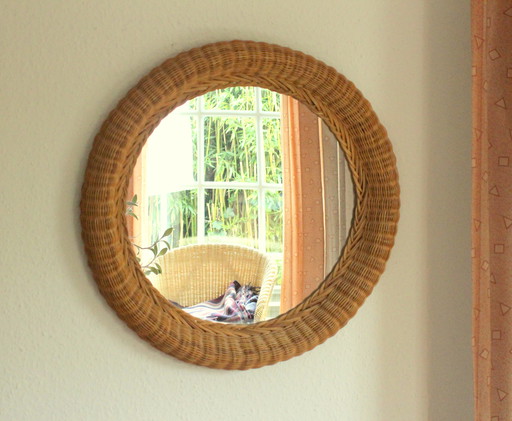 Round wall mirror rattan (frame), mirror glass, wood